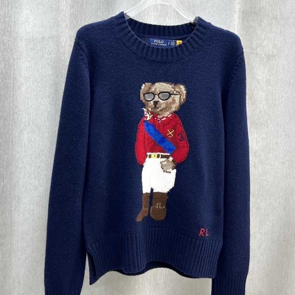 Polo Ralph Lauren Navy Blue Sweater with Bear Design - Picture 1 of 9